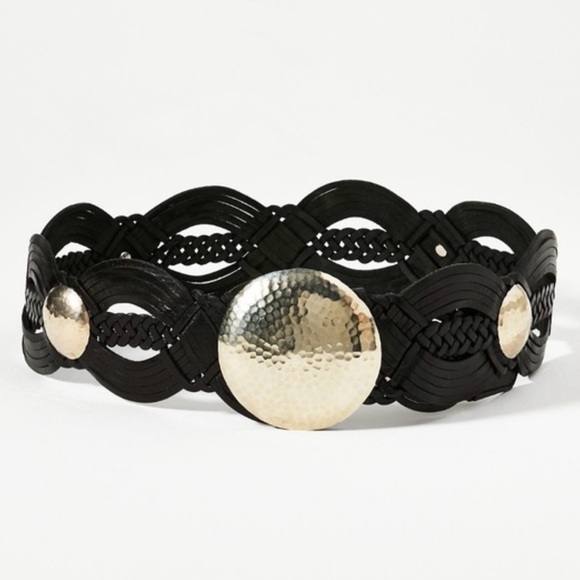 Anthropologie Black and Silver Leather Belt - Picture 1 of 8